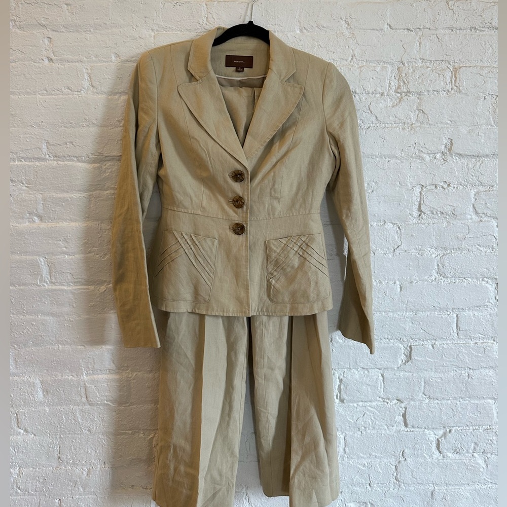 Vintage linen two piece dress suit business casual beige
